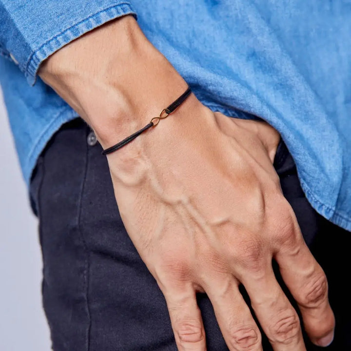 14K SOLID GOLD INFINITY CHARM ON NYLON CORD BRACELET-Luck Strings