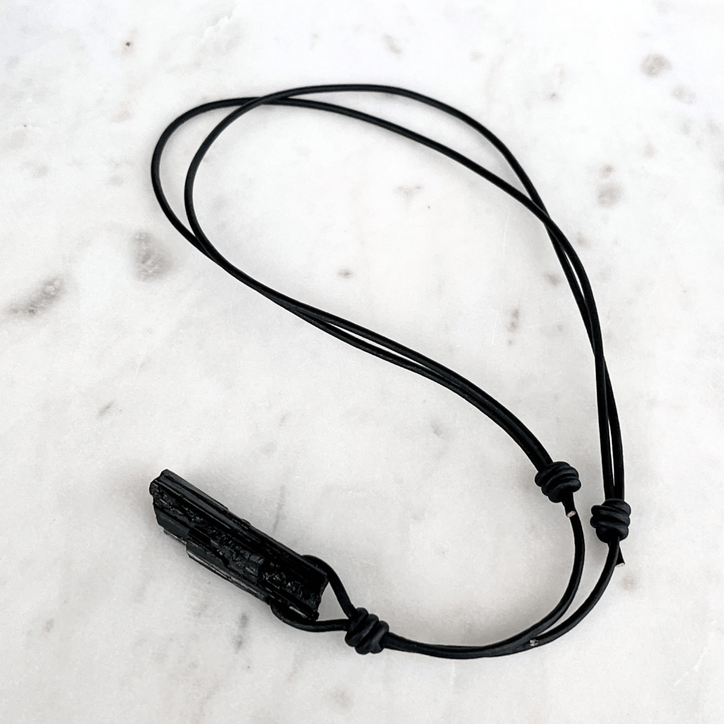Natural Raw Black Tourmaline Pendant - A grounding and balancing symbol by Luck Strings.