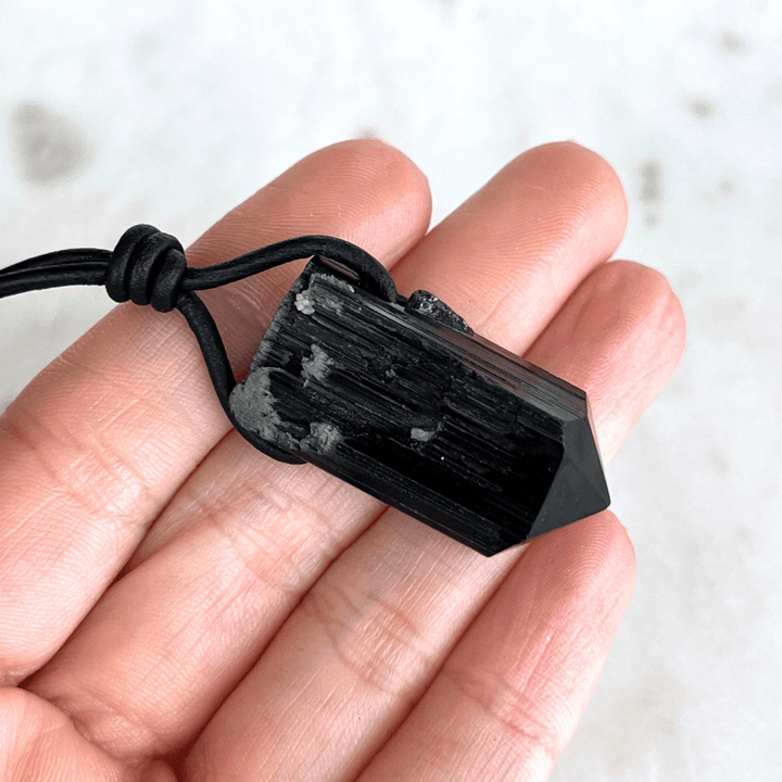 Raw Black Tourmaline Charm Necklace - A symbol of protection and positivity by Luck Strings.