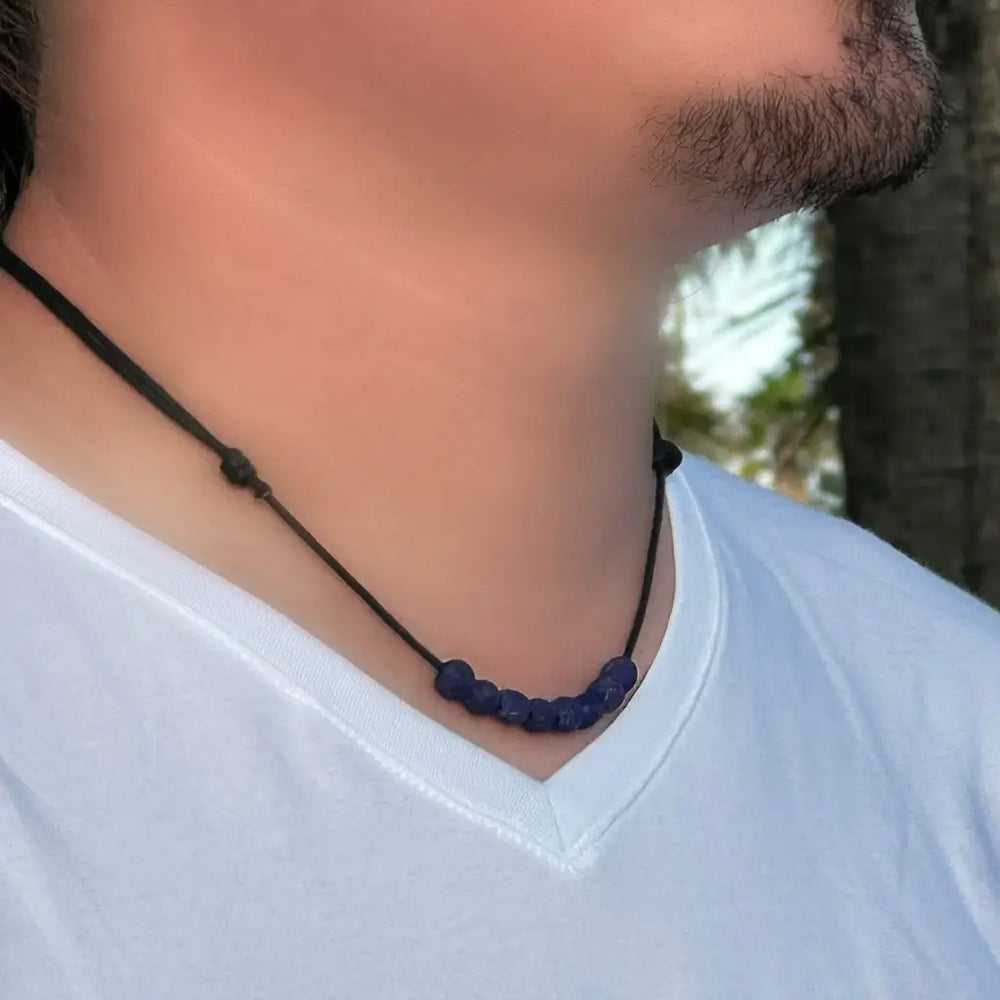 Handcrafted African Recycled Sea Glass Choker on Model, Adjustable Water-Resistant Necklace for Boho Style - Luck Strings