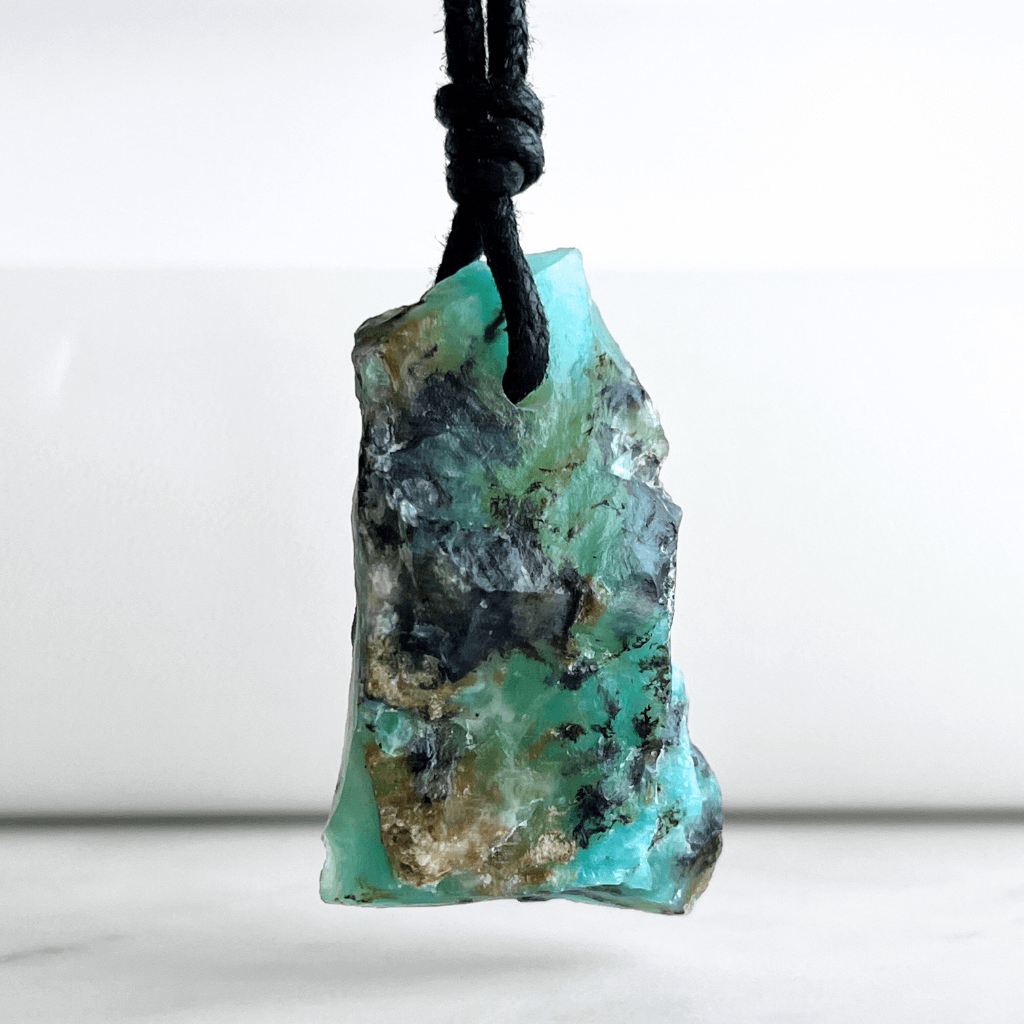 Andean Blue Opal OOAK Gemstone Pendant Necklace - A symbol of tranquil elegance and self-expression by Luck Strings.