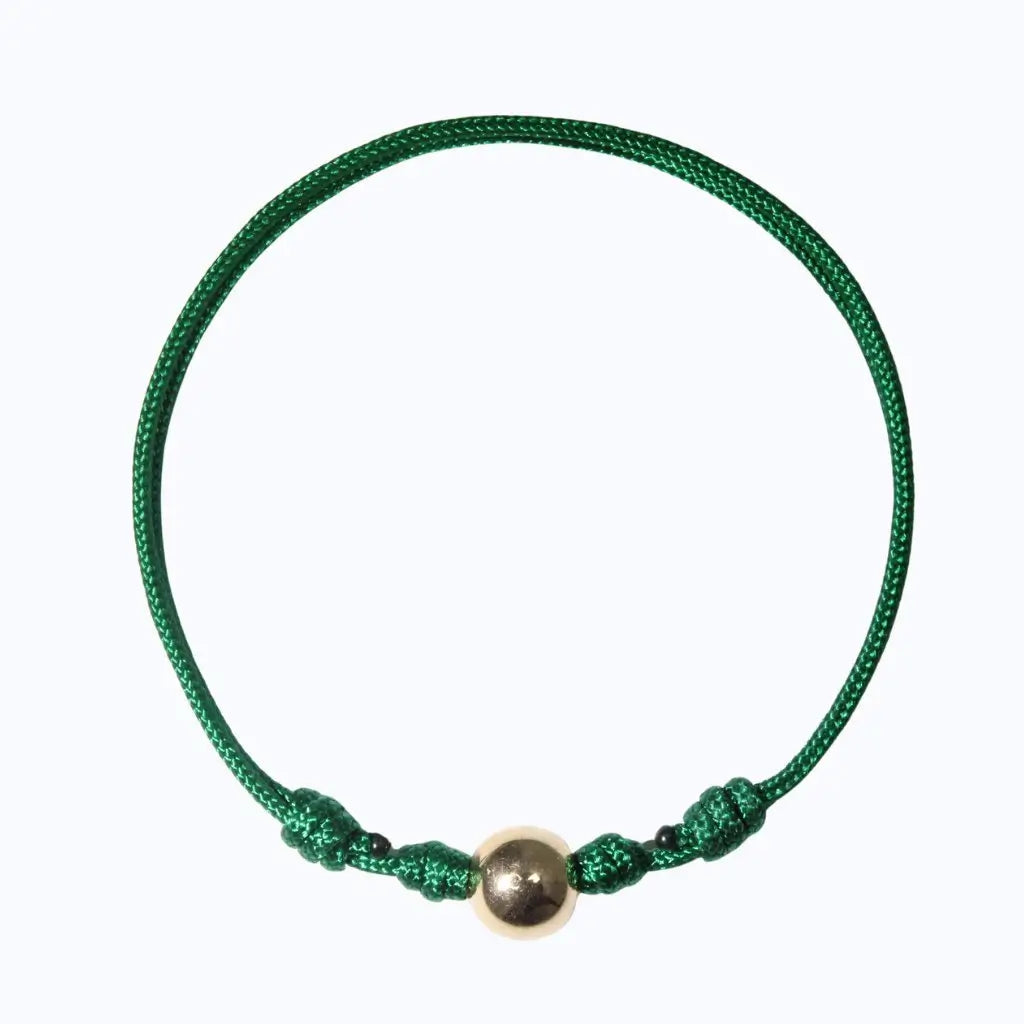 Green string bracelet with 14K yellow gold bead - Luck Strings