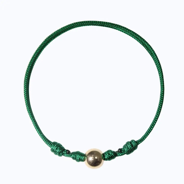 Green string bracelet with 14K yellow gold bead - Luck Strings