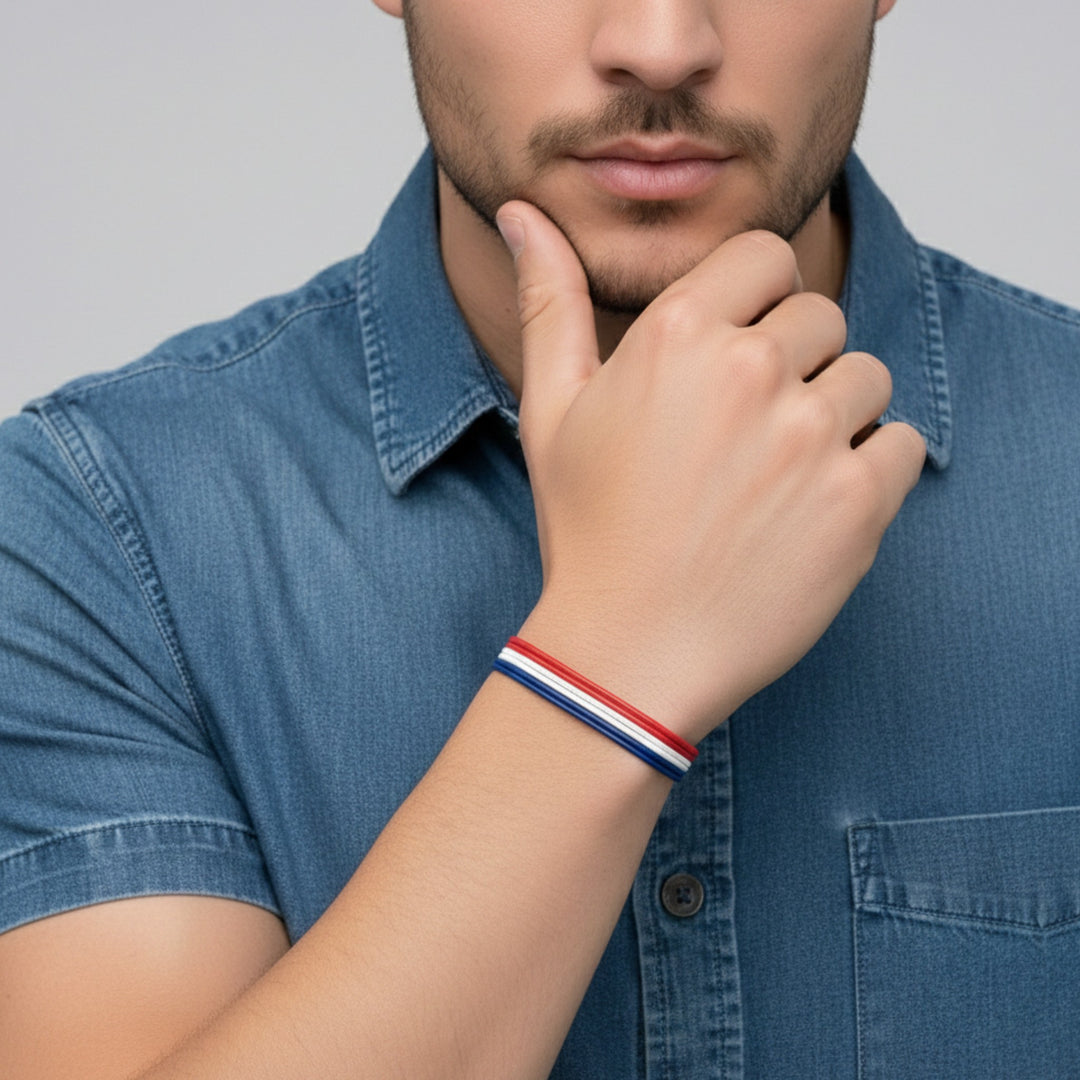 Wax Nylon Bracelet Trio Navy/Red/White