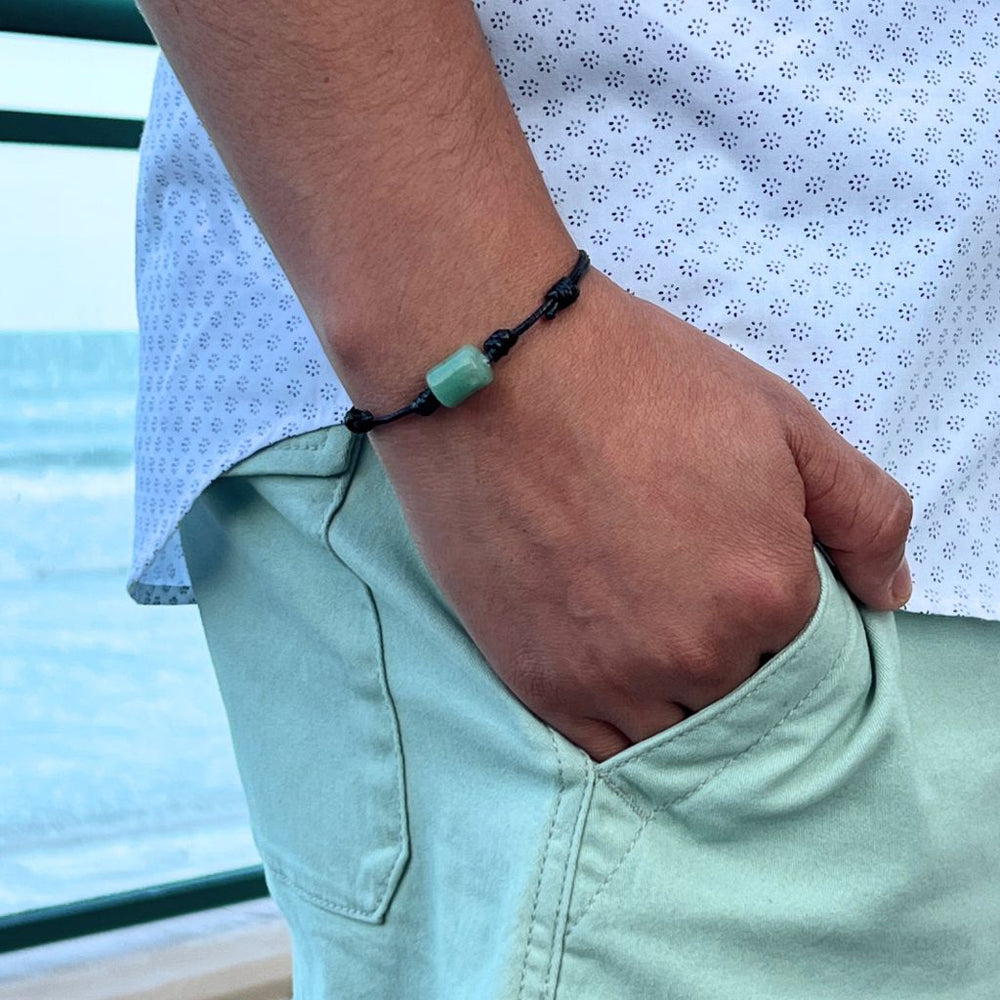 Adjustable Green Aventurine Cylinder Bracelet - Luck Strings