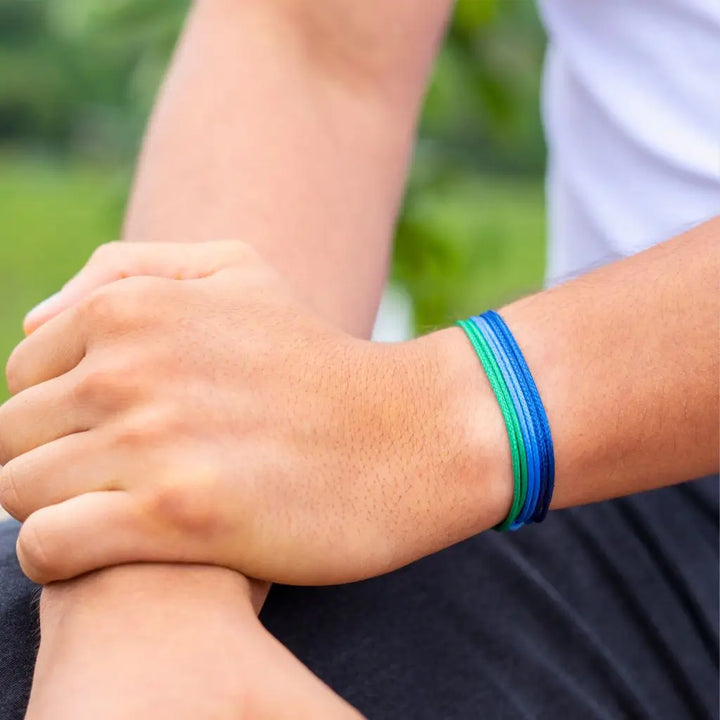 Modeled Green, Blue & Navy Cord Bracelet Set - Perfect for Beach Vibes - Luck Strings