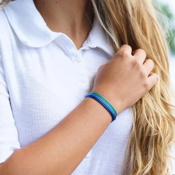 Modeled Green, Blue & Navy Cord Bracelet Set - Perfect for Beach Vibes - Luck Strings