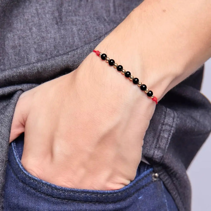 Black Tourmaline & 14K Gold Red Bracelet