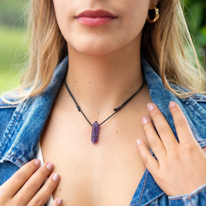 NATURAL AMETHYST POINT NECKLACE FOR MEN AND WOMEN-Luck Strings