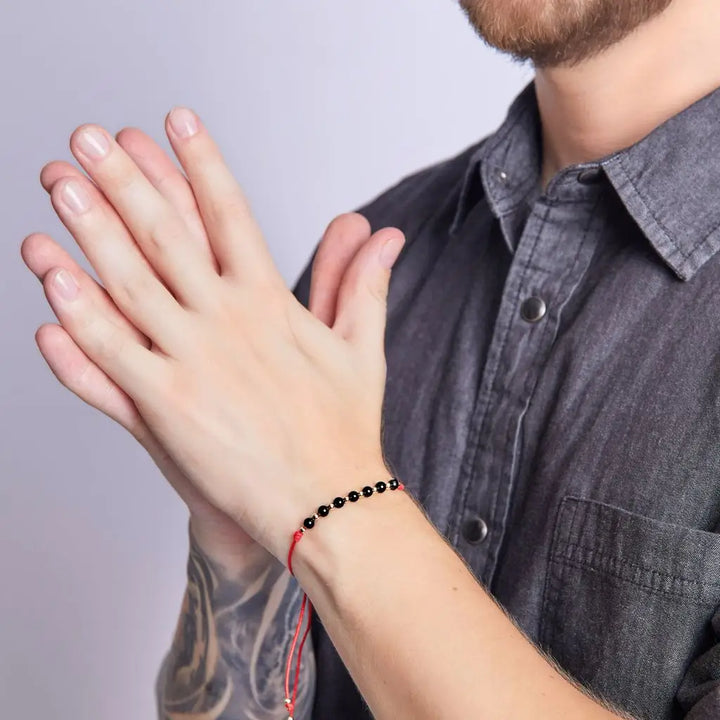 Black Tourmaline & 14K Gold Red Bracelet