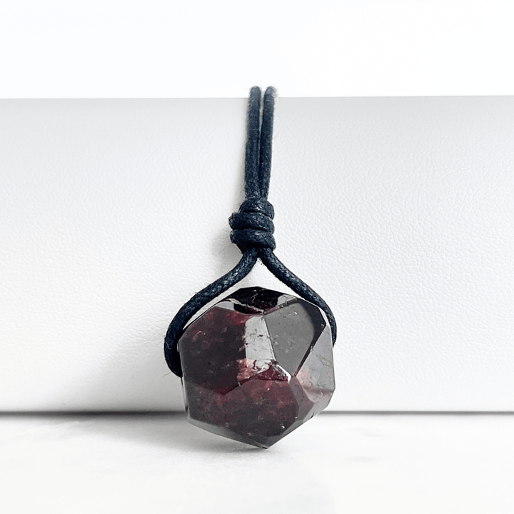 OOAK Hexagon Garnet Gemstone Pendant Necklace - Geometric Beauty by Luck Strings.