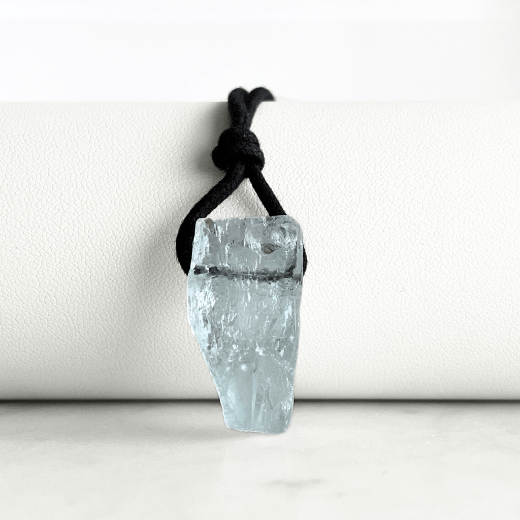 Raw OOAK Aquamarine Gemstone Pendant - Oceanic Clarity by Luck Strings.