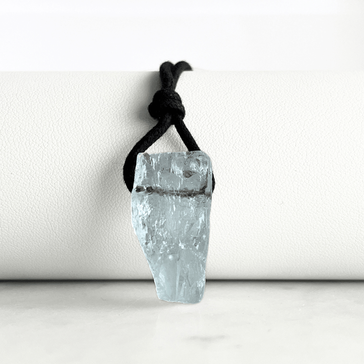 Raw OOAK Aquamarine Gemstone Pendant - Oceanic Clarity by Luck Strings.