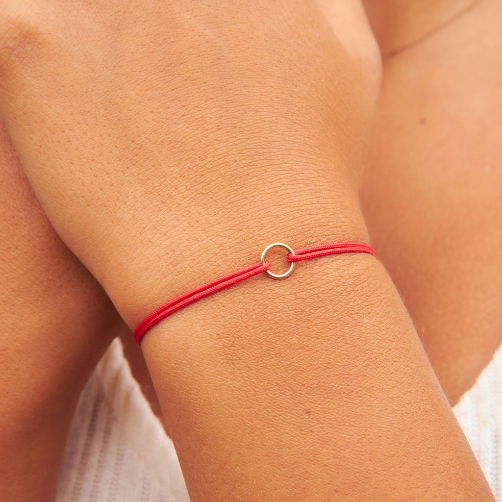 14K Solid Gold Karma Red String Bracelet - Adjustable Unisex