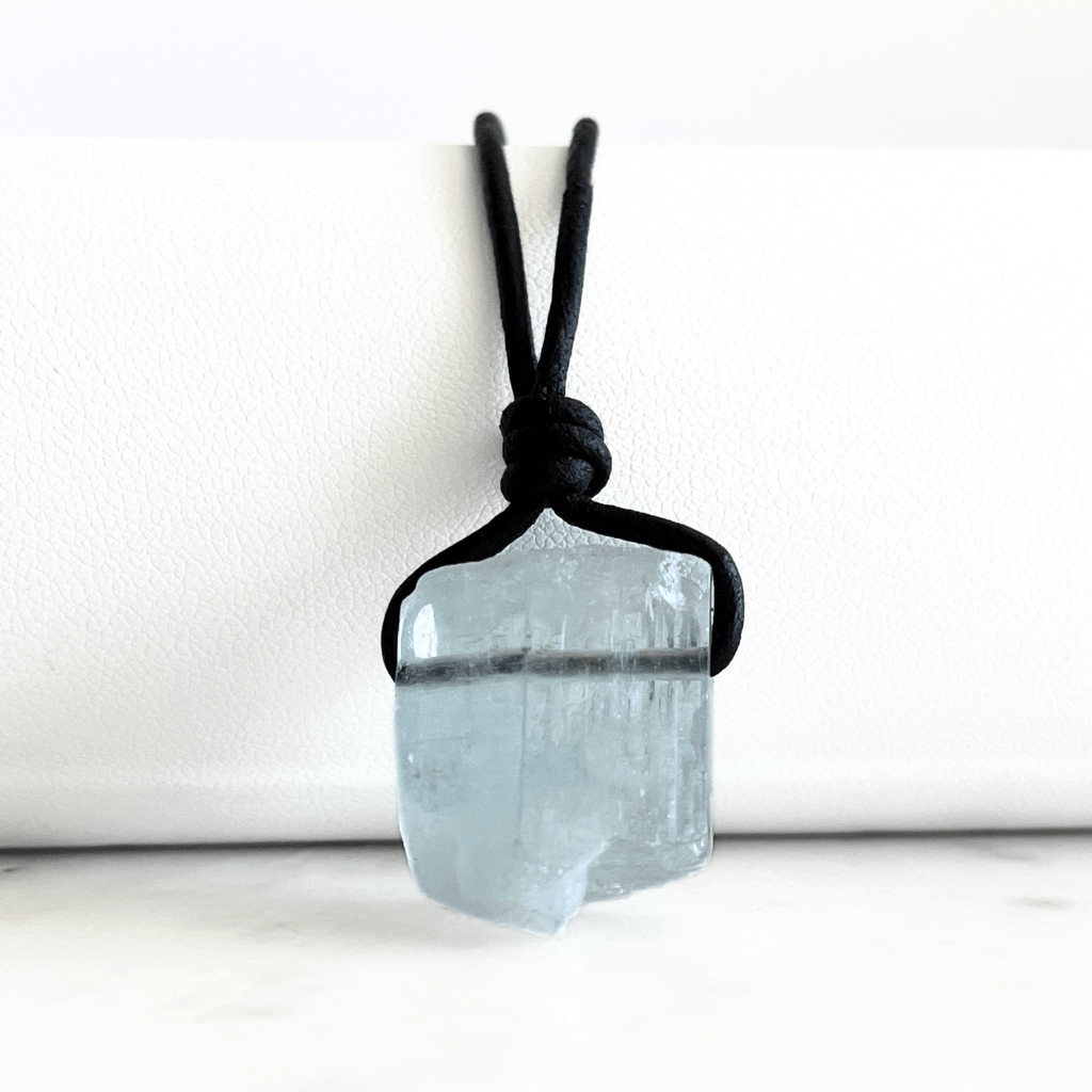Raw OOAK Aquamarine Gemstone Pendant - Natural Serenity by Luck Strings.