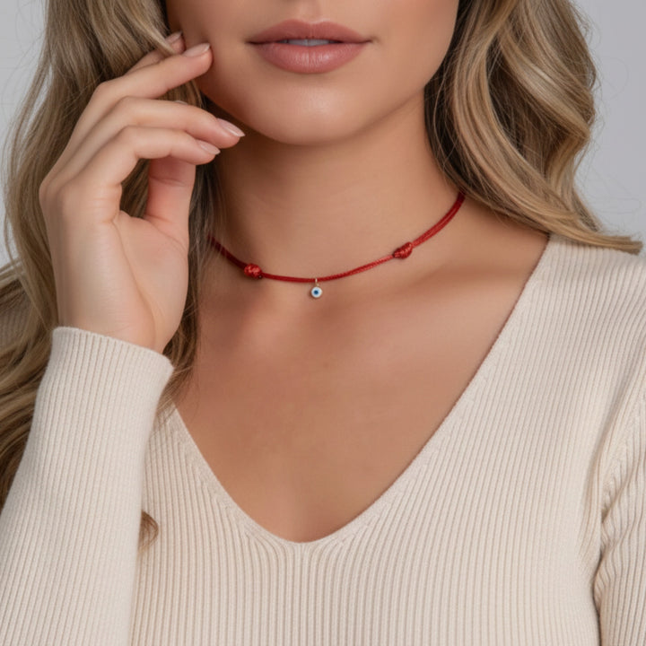 14K Gold Filled Evil Eye Choker - Adjustable, Waterproof Wax Nylon