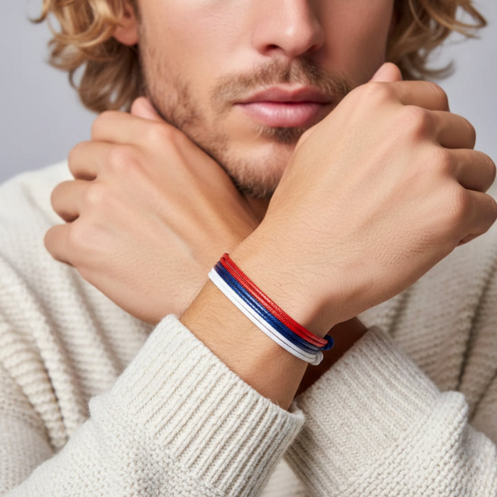 Wax Nylon Bracelet Trio Navy/Red/White