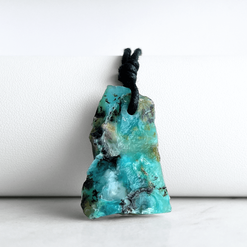 Andean Blue Opal OOAK Gemstone Pendant Necklace - A symbol of tranquil elegance and self-expression by Luck Strings.