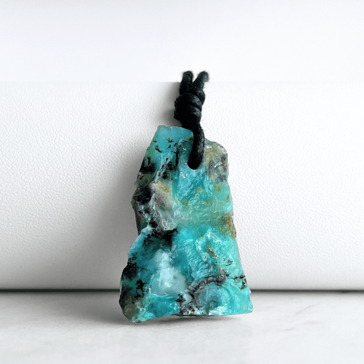 Andean Blue Opal OOAK Gemstone Pendant Necklace - A symbol of tranquil elegance and self-expression by Luck Strings.