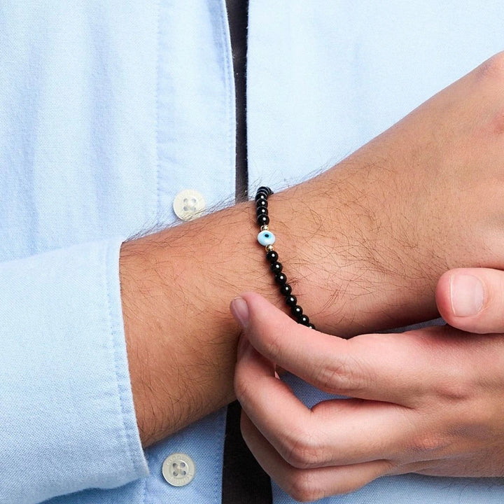 14K Gold Black Tourmaline & Evil Eye Bracelet - Your Lucky Charm