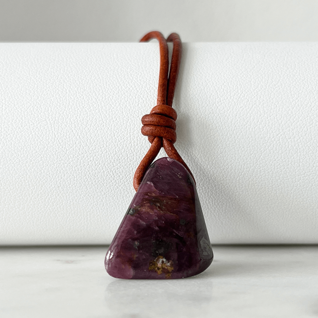 Exclusive One-of-a-Kind Natural Ruby Gemstone Pendant displaying its rich red color and unique beauty, symbolizing passion and elegance - Luck Strings.
