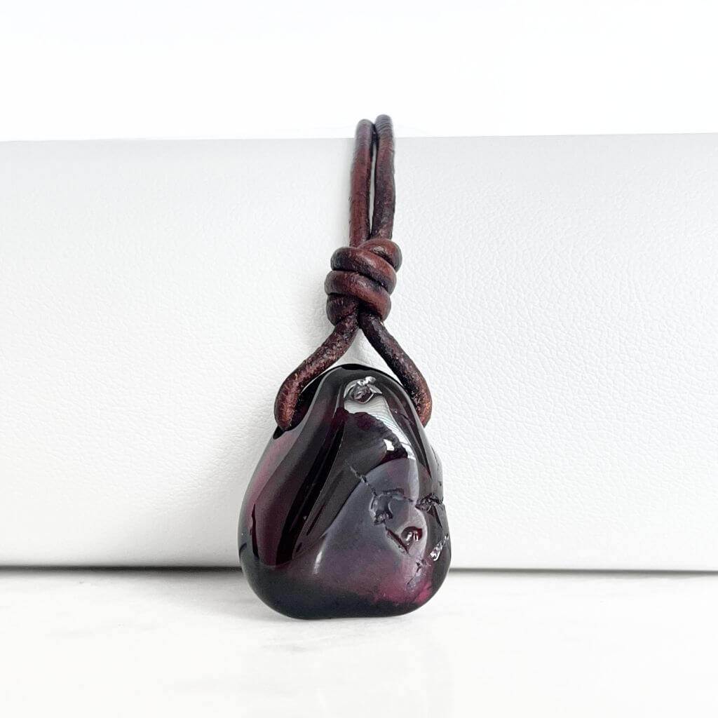 Natural Red Garnet Pendant Necklace OOAK - Passionate Elegance by Luck Strings.