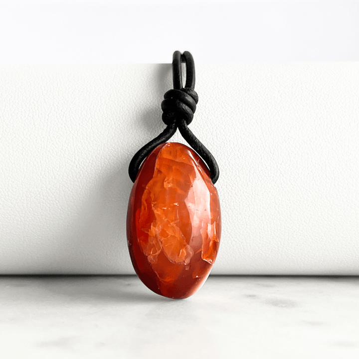 Carnelian Drop Gemstone Pendant Necklace - Fiery Vitality by Luck Strings.