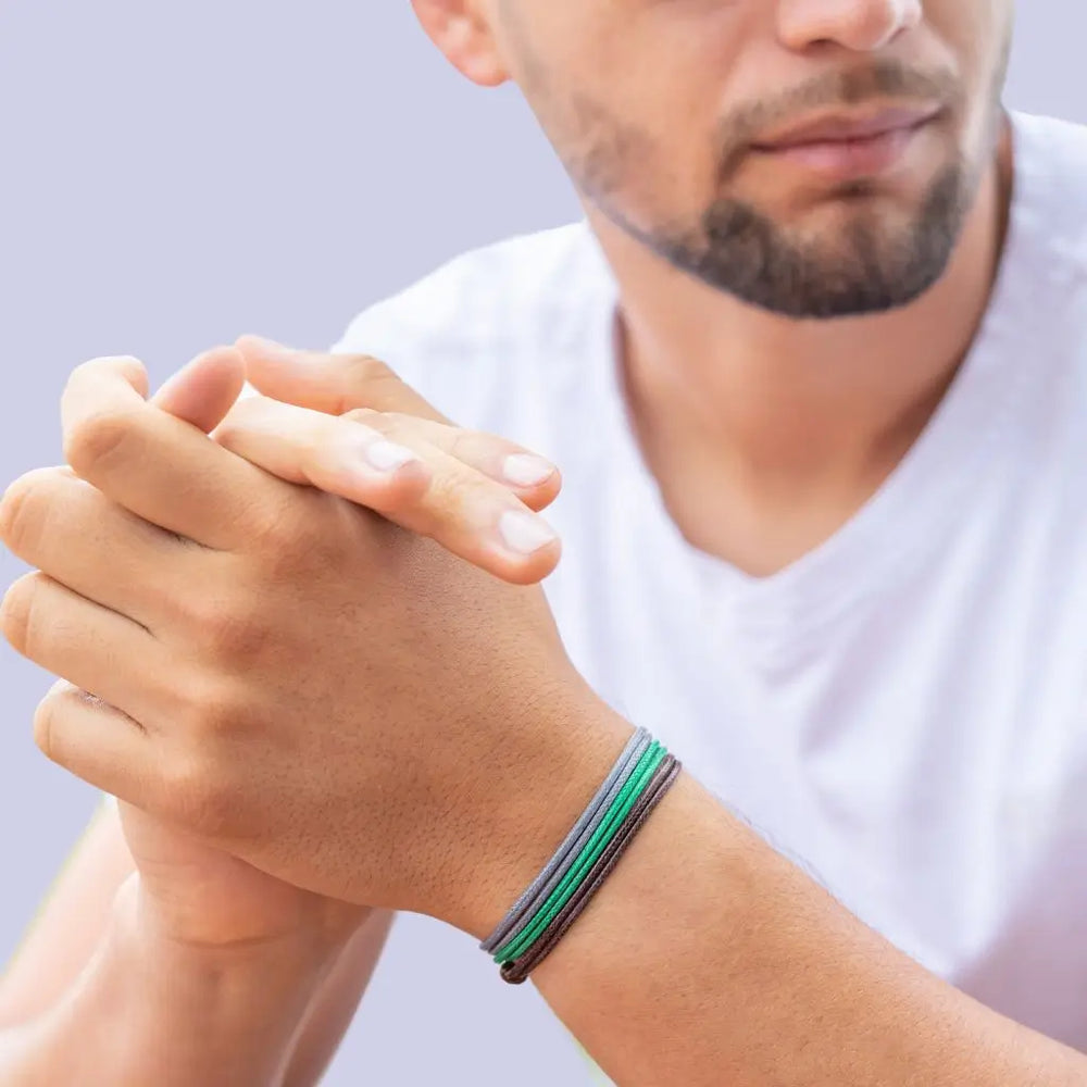 Modeled Gray, Green & Brown Cord Bracelet Set - Perfect for Natural Elegance - Luck Strings