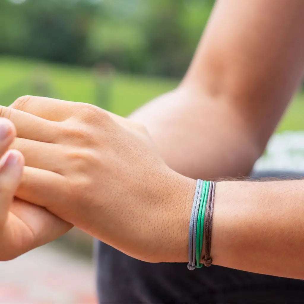 Modeled Gray, Green & Brown Cord Bracelet Set - Perfect for Natural Elegance - Luck Strings