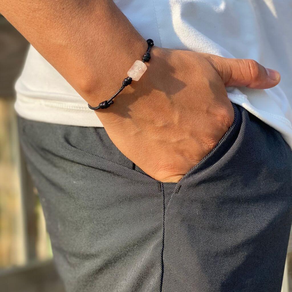 Unisex Rose Quartz Cylinder Bracelet