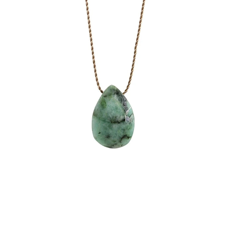 Emerald Floating Necklace on Silk Cord