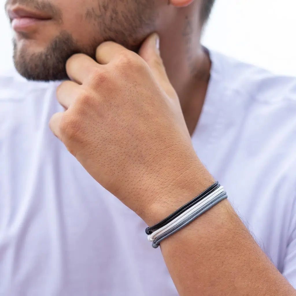 Modeled Black, White & Gray Cord Bracelet Set - Perfect for Minimalist Elegance - Luck trings