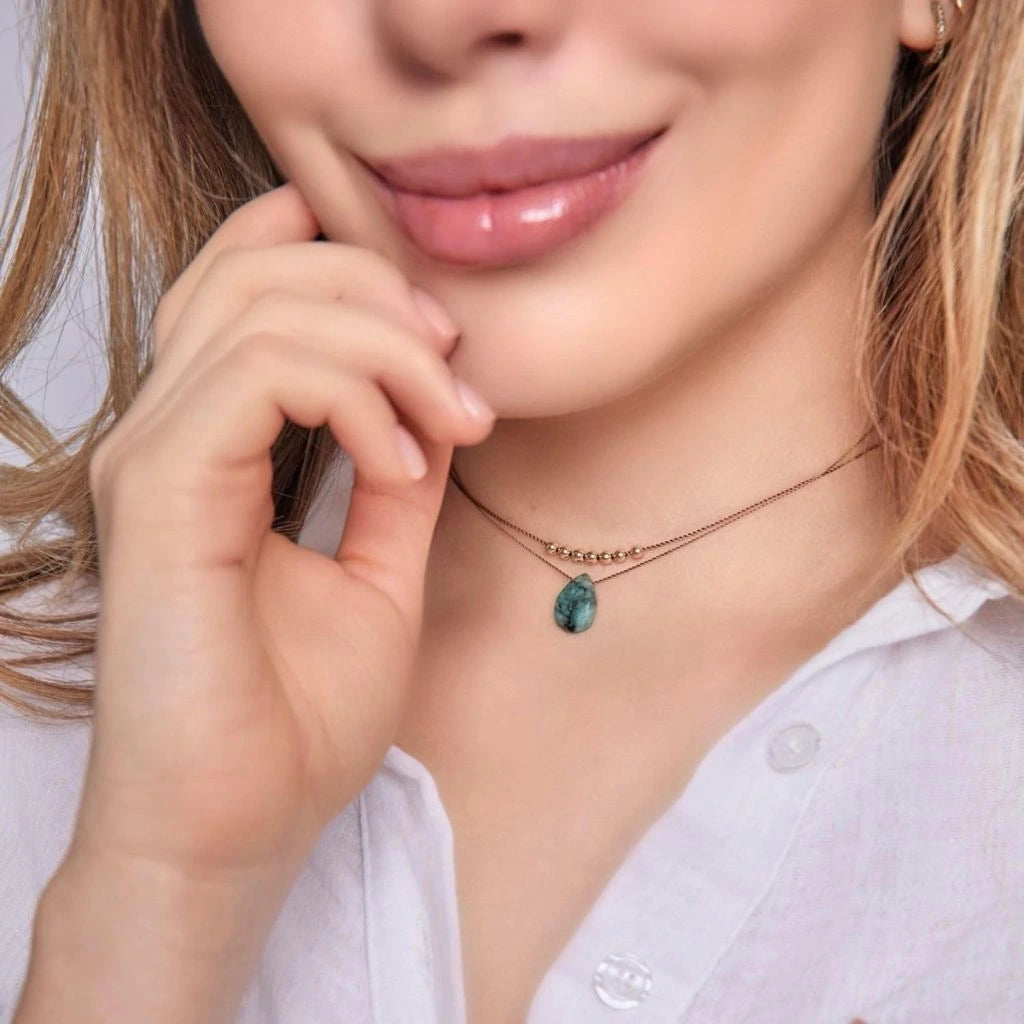 Emerald Floating Necklace on Silk Cord