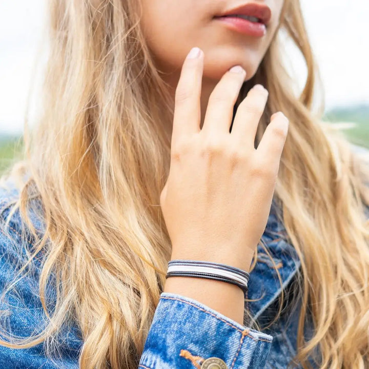 Modeled Black, White & Gray Cord Bracelet Set - Perfect for Minimalist Elegance - Luck trings