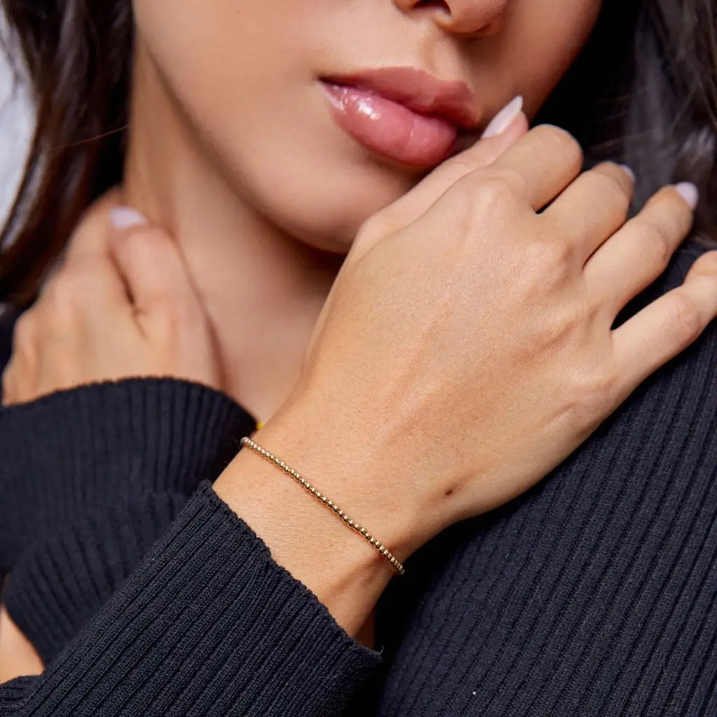 14k Solid Gold Tiny Beaded Bracelet Clasp - Opulent Harmony by Luck Strings.