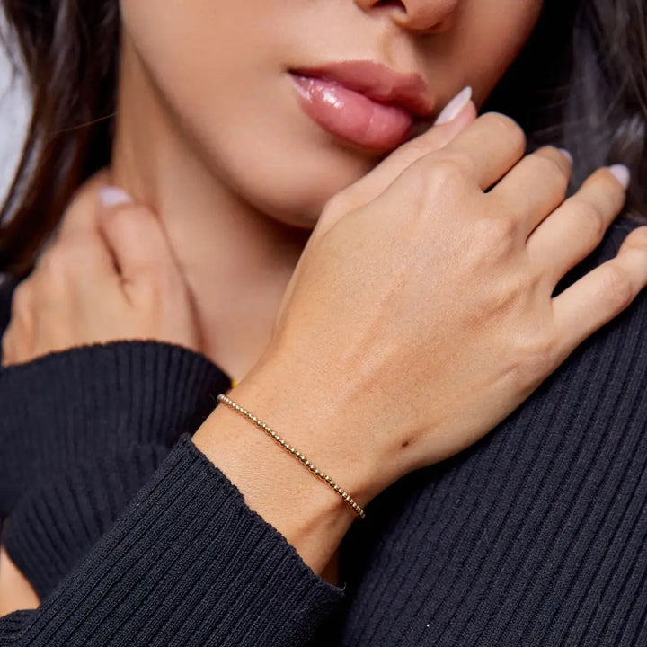 14k Solid Gold Tiny Beaded Bracelet Clasp - Opulent Harmony by Luck Strings.