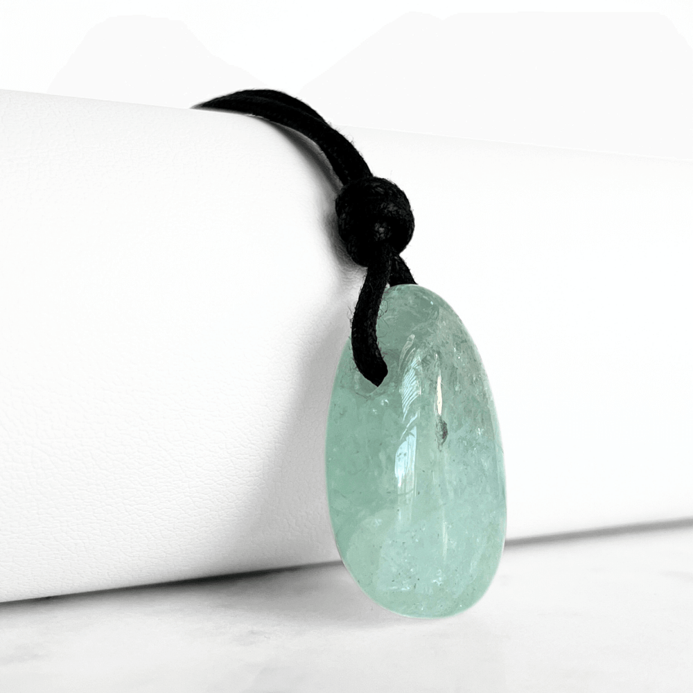 Aquamarine Drop Gemstone Pendant - Clear Serenity by Luck Strings.
