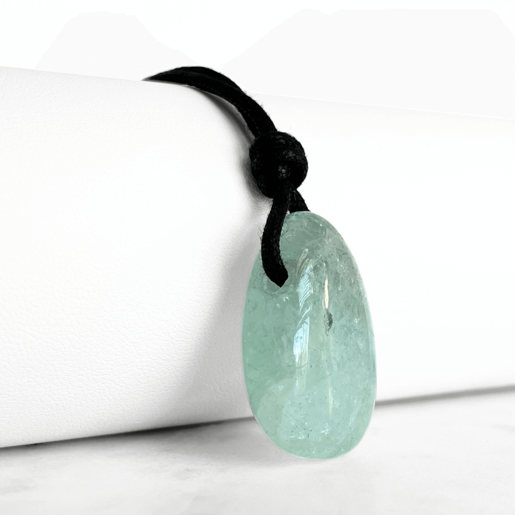 Aquamarine Drop Gemstone Pendant - Clear Serenity by Luck Strings.