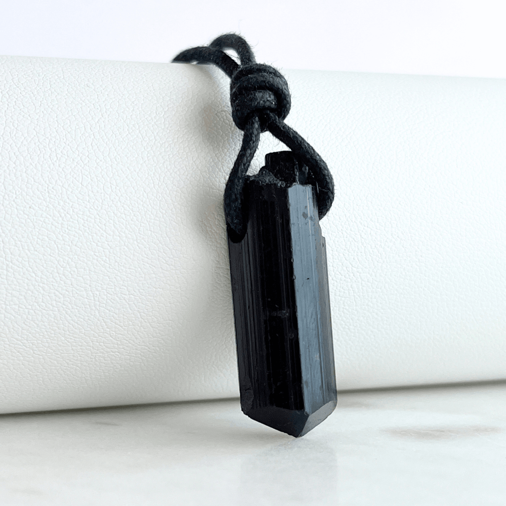 Raw Black Tourmaline OOAK Point Pendant Necklace - A symbol of grounding and resilience by Luck Strings.