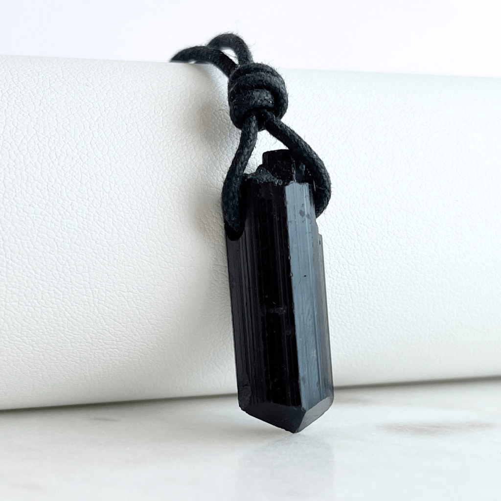 Raw Black Tourmaline OOAK Point Pendant Necklace - A symbol of grounding and resilience by Luck Strings.
