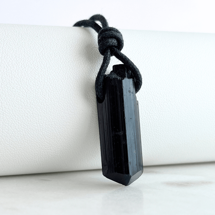 Raw Black Tourmaline OOAK Point Pendant Necklace - A symbol of grounding and resilience by Luck Strings.