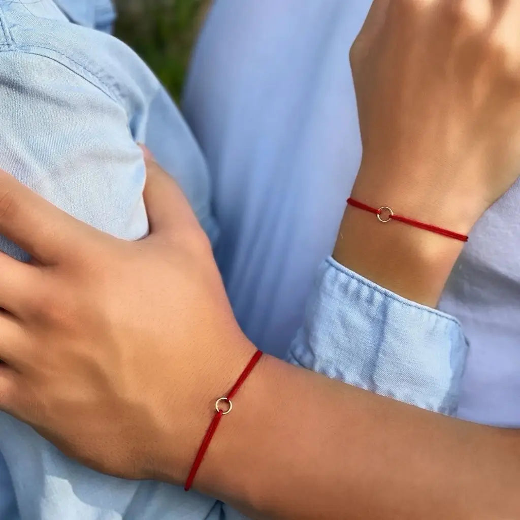 14K Solid Gold Karma Red String Bracelet - Adjustable Unisex