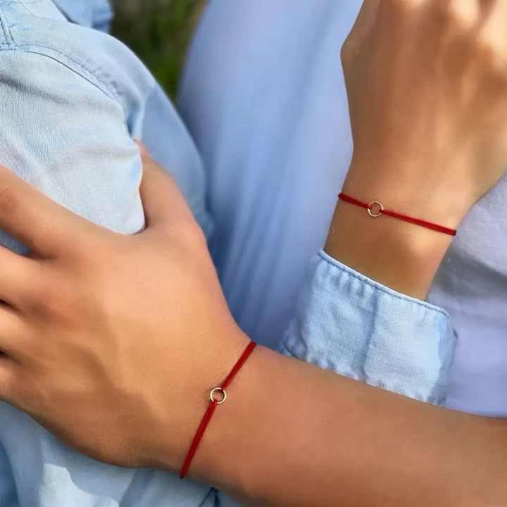 14K Solid Gold Karma Red String Bracelet - Adjustable Unisex
