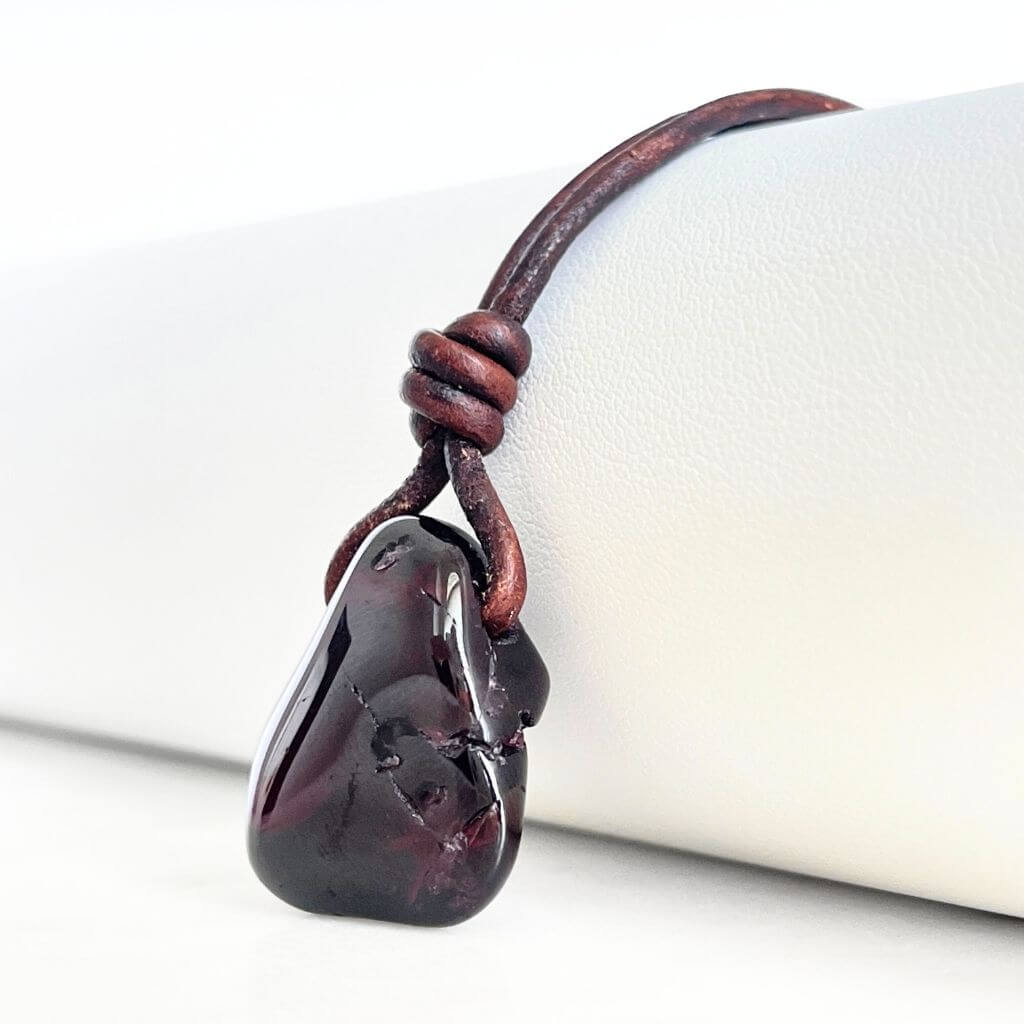 Natural Red Garnet Pendant Necklace OOAK - Passionate Elegance by Luck Strings.