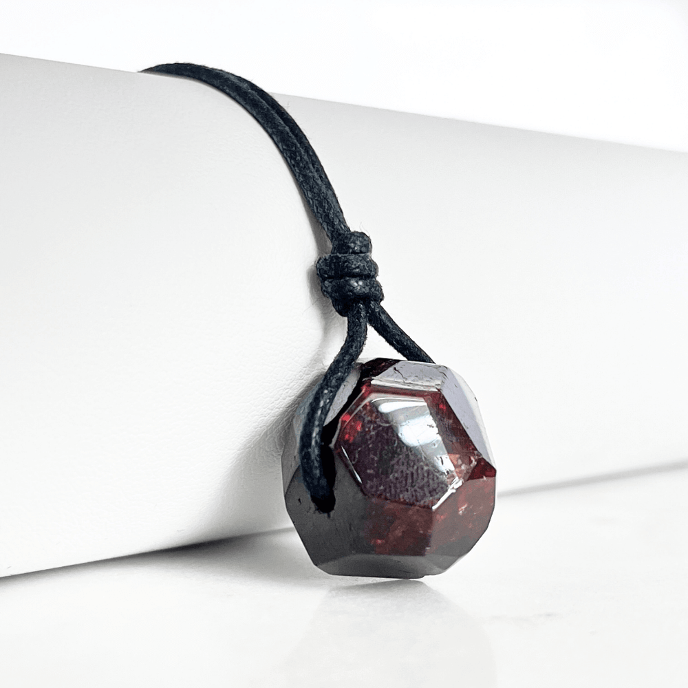 OOAK Hexagon Garnet Gemstone Pendant Necklace - Geometric Beauty by Luck Strings.