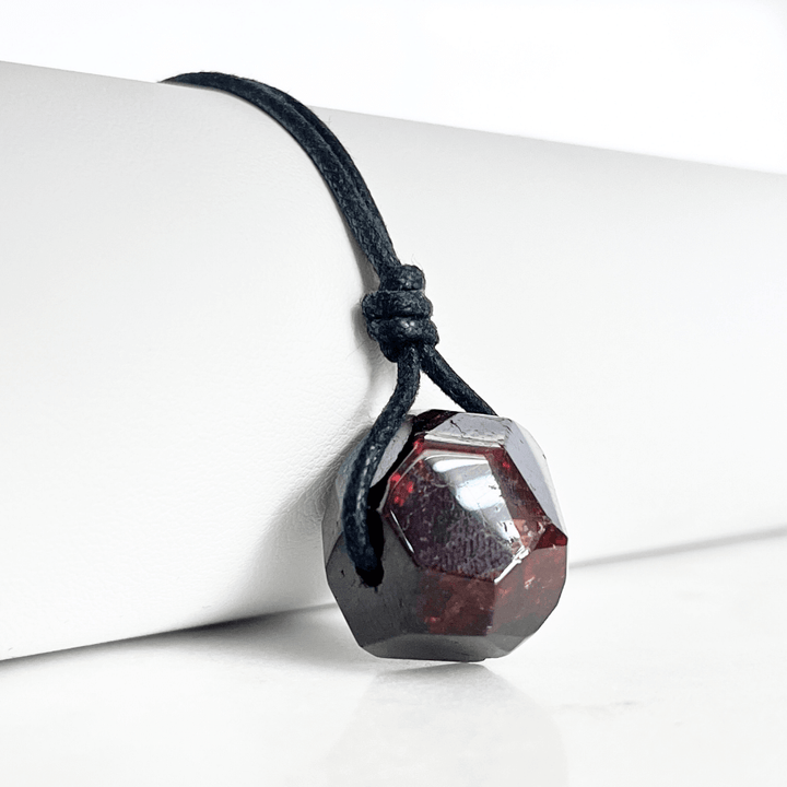 OOAK Hexagon Garnet Gemstone Pendant Necklace - Geometric Beauty by Luck Strings.