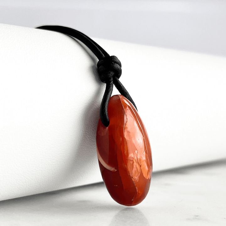 Carnelian Drop Gemstone Pendant Necklace - Fiery Vitality by Luck Strings.