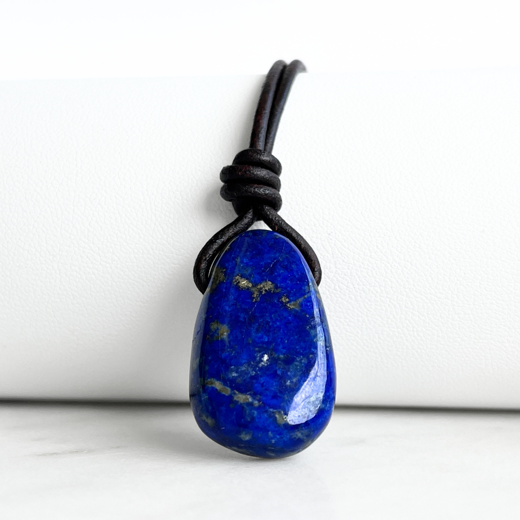 Lapis Lazuli Drop Gemstone Necklace - Oceanic Serenity by Luck Strings.
