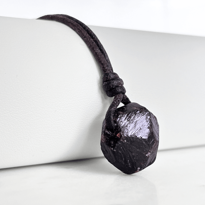 Raw Garnet OOAK Gemstone Pendant Necklace - Earthy Elegance by Luck Strings.