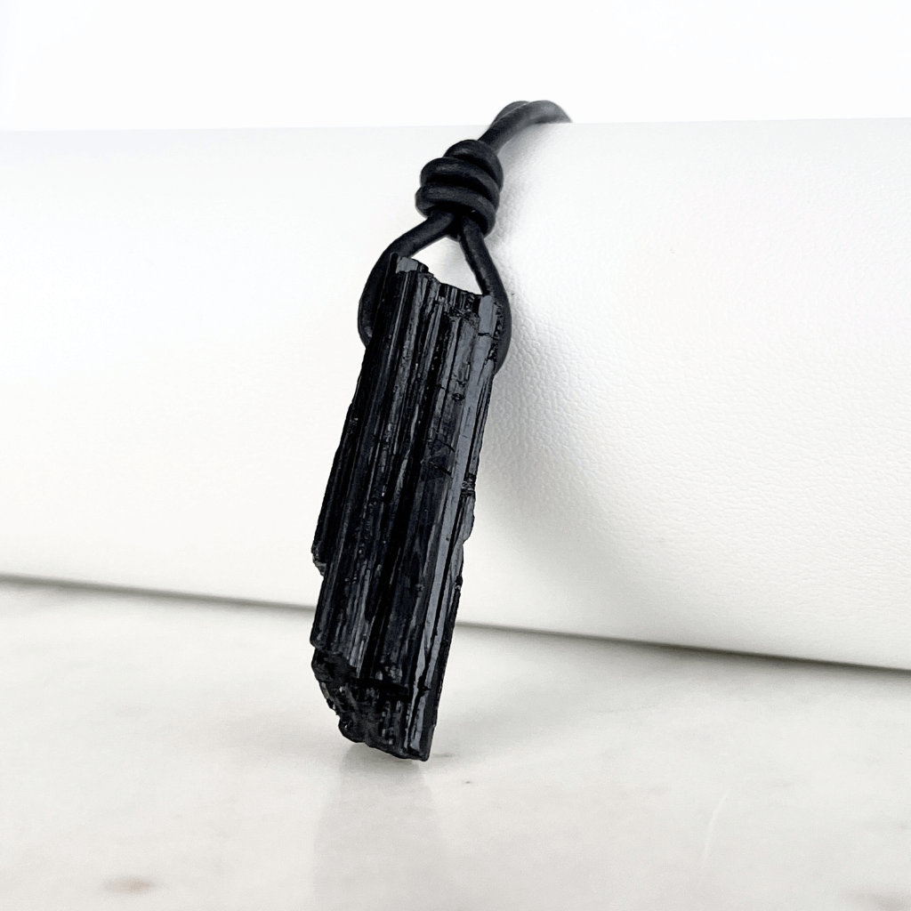 Natural Raw Black Tourmaline Pendant - A grounding and balancing symbol by Luck Strings.